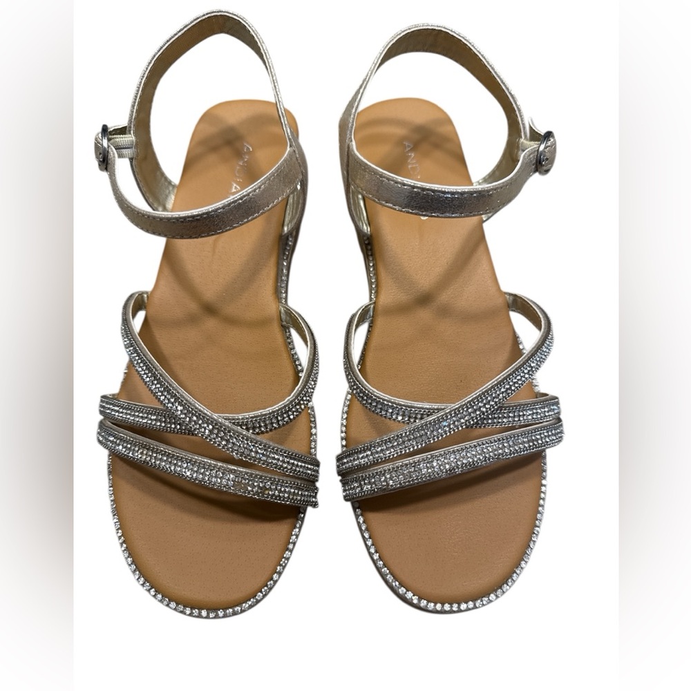 Women's Silver Rhinestone Strappy champagne Ankle Strap Sandals
